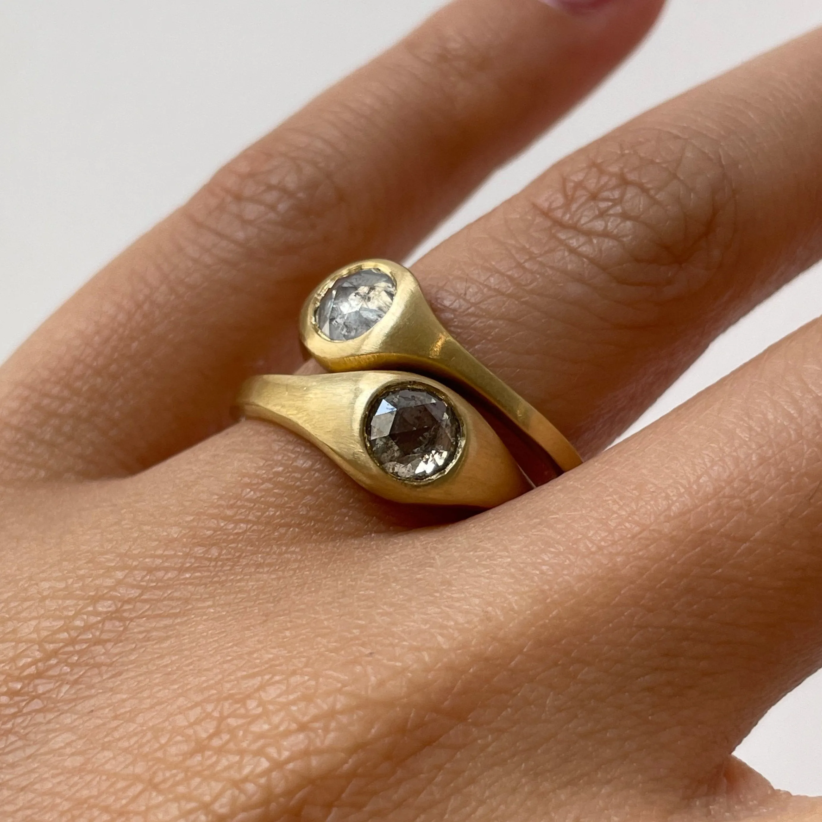 0.74 Carat One-of-a-Kind Rose Cut Grey Diamond Signet Ring | DR144-OOAK