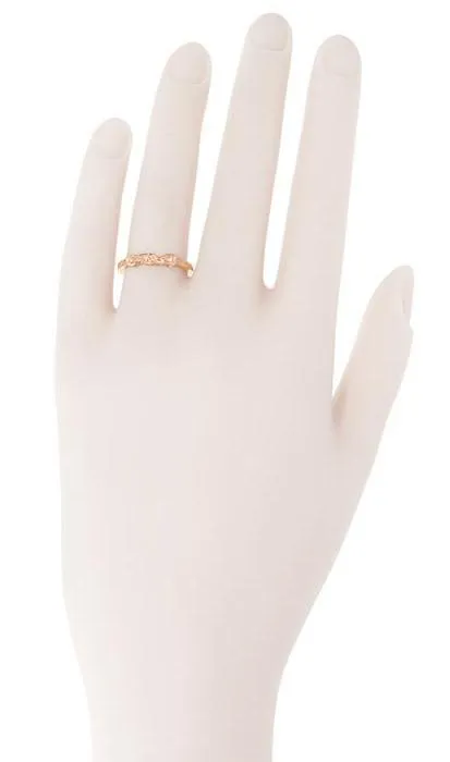 14 Karat Rose Gold Mid Century Retro Modern Filigree Diamond Wedding Ring