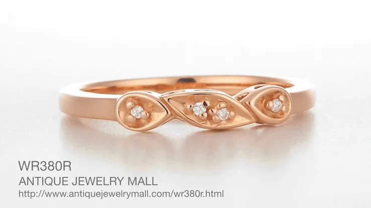 14 Karat Rose Gold Mid Century Retro Modern Filigree Diamond Wedding Ring