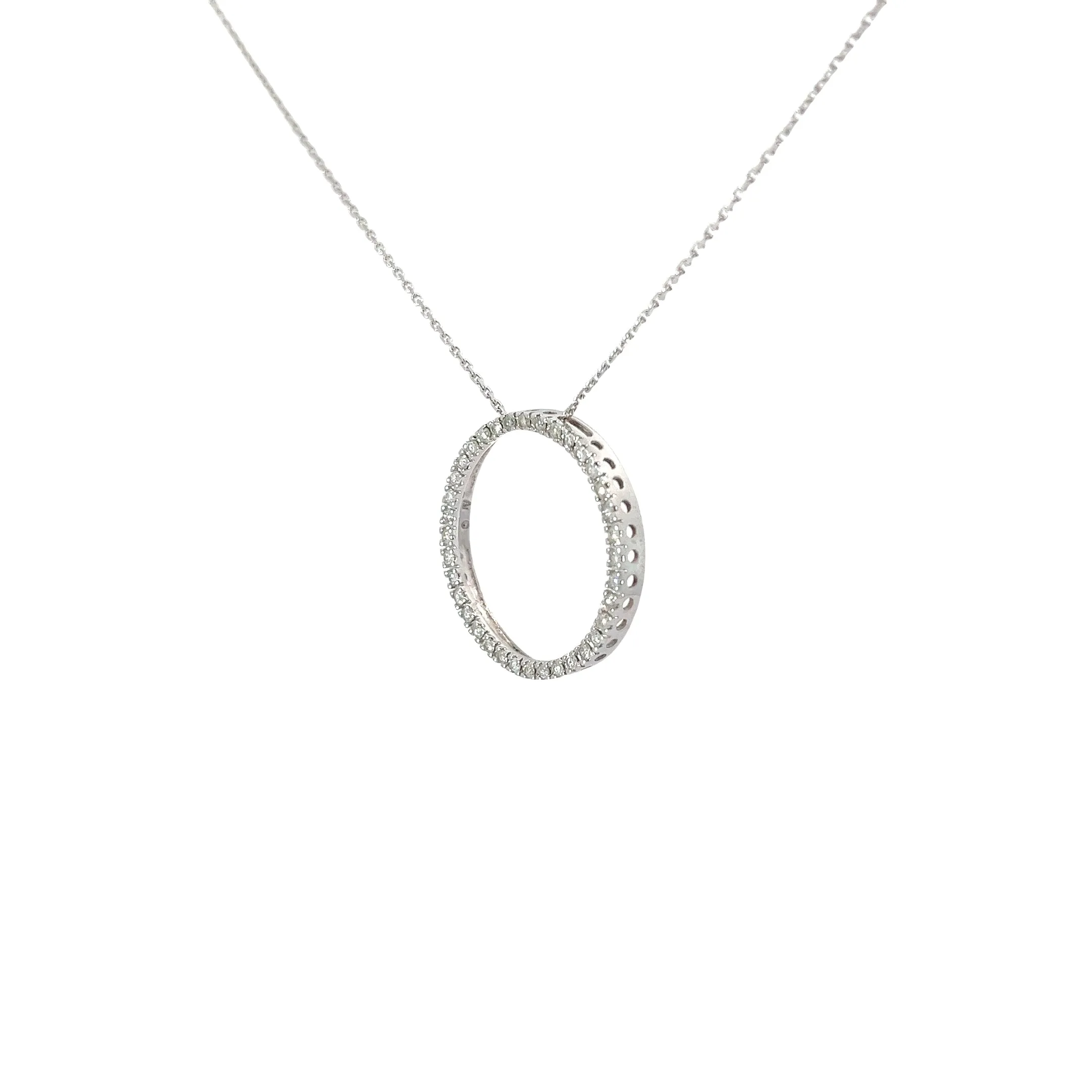 14k White Gold .50ct G SI1  Round Diamond Eternity Circle Pendant