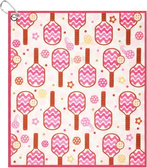15 x 17 Inch Microfiber and Cotton Sports Towels Athletic Sports Gifts Funny Prints Sports Themed Gifts with Hook Clip for Men Women Sports Gym Accessories (Pink,Hollow Ball)
