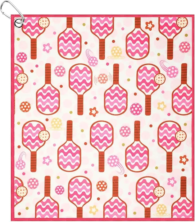 15 x 17 Inch Microfiber and Cotton Sports Towels Athletic Sports Gifts Funny Prints Sports Themed Gifts with Hook Clip for Men Women Sports Gym Accessories (Pink,Hollow Ball)