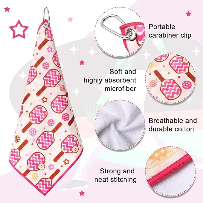 15 x 17 Inch Microfiber and Cotton Sports Towels Athletic Sports Gifts Funny Prints Sports Themed Gifts with Hook Clip for Men Women Sports Gym Accessories (Pink,Hollow Ball)