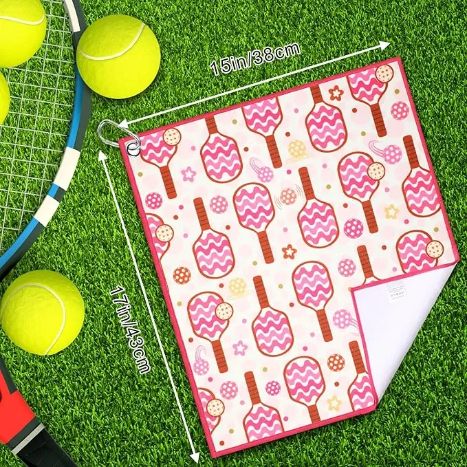 15 x 17 Inch Microfiber and Cotton Sports Towels Athletic Sports Gifts Funny Prints Sports Themed Gifts with Hook Clip for Men Women Sports Gym Accessories (Pink,Hollow Ball)