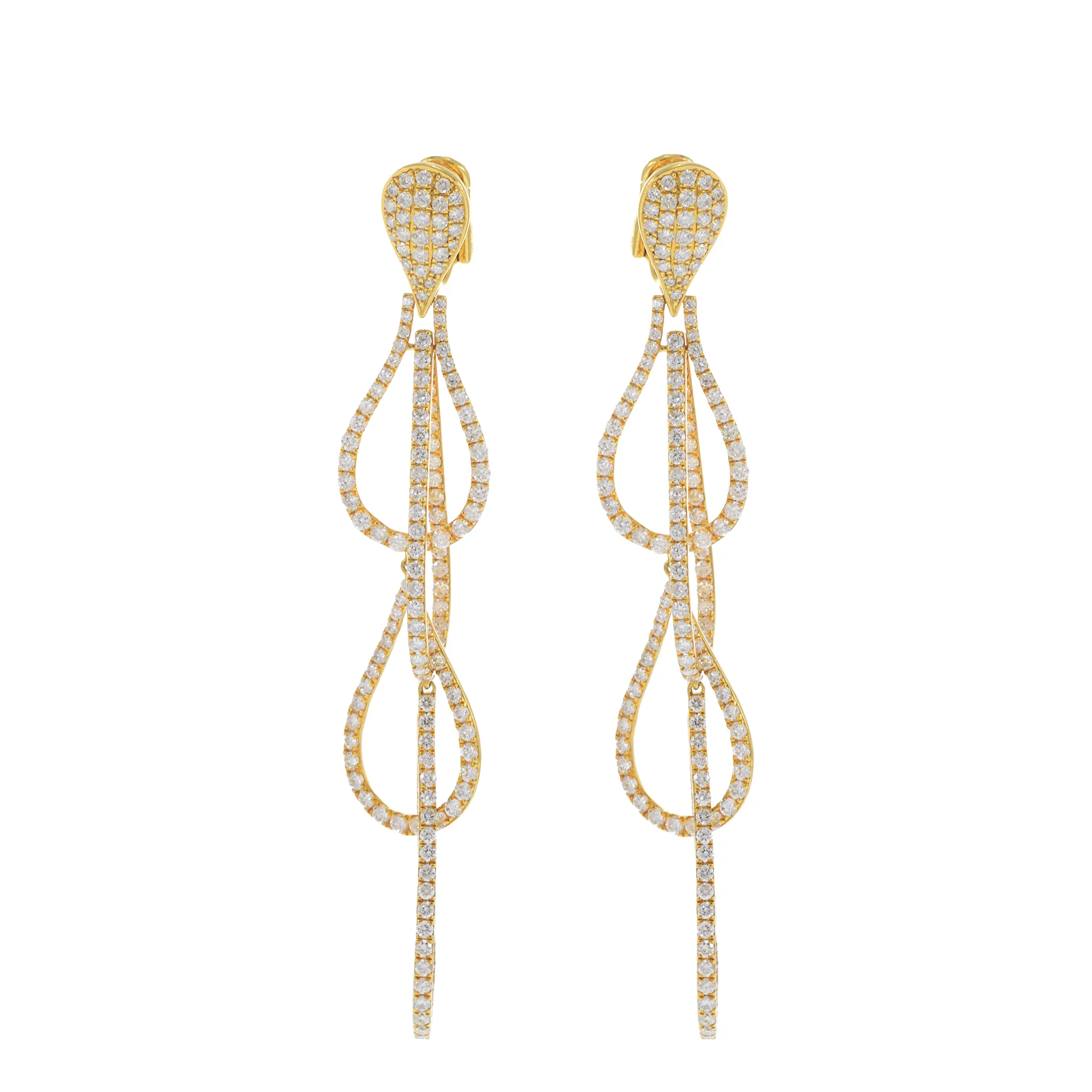 18KT Yellow Gold Interlocking Diamond Drop Earrings
