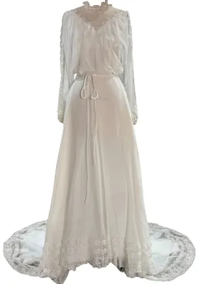1970s Edwardian-inspired Sheer Wedding Gown