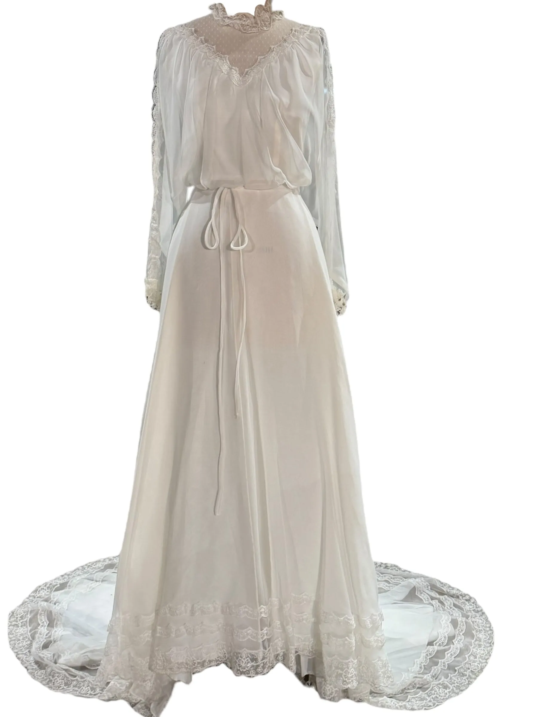 1970s Edwardian-inspired Sheer Wedding Gown