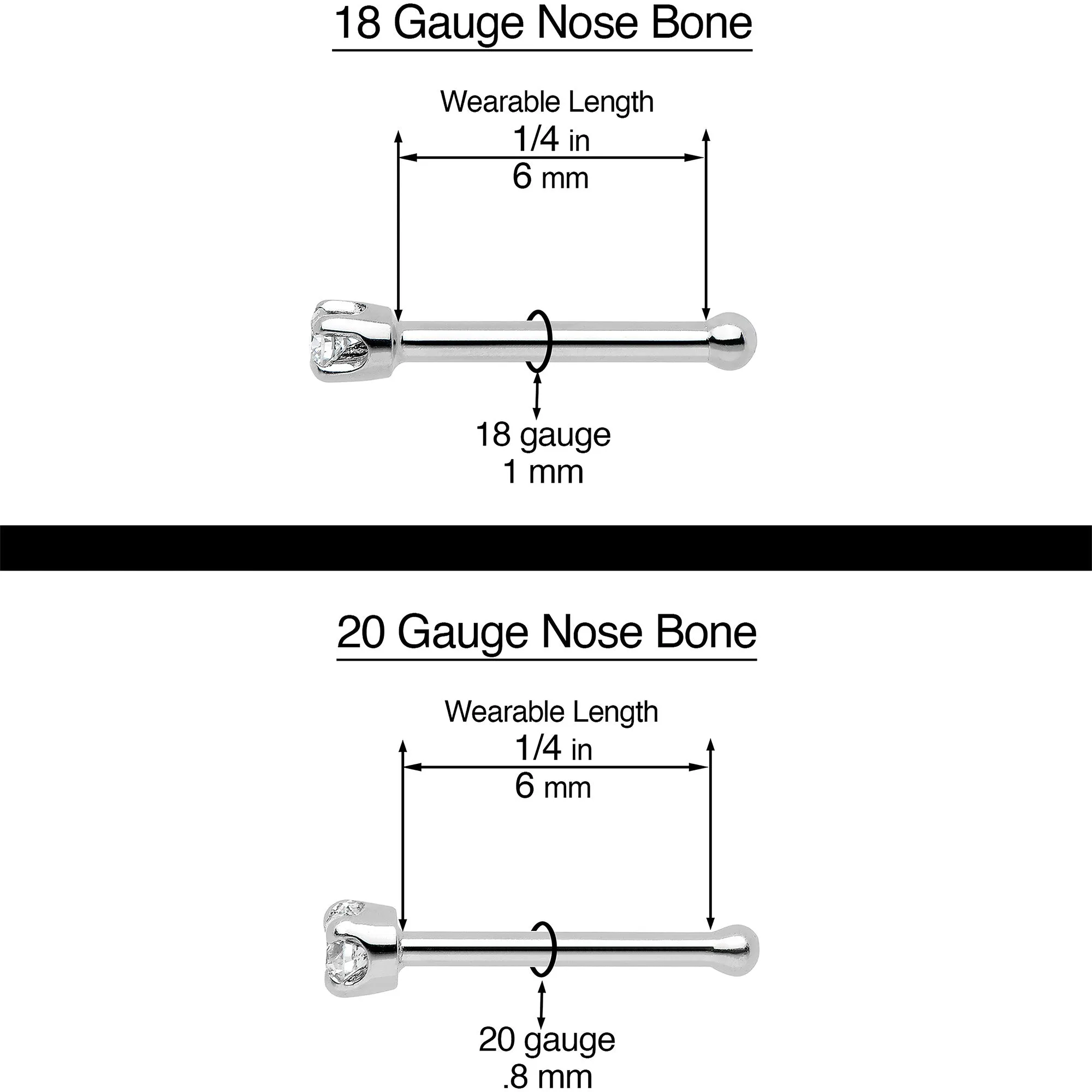 20 Gauge 1/4 Clear Gem Rhombus Retro Nose Bone