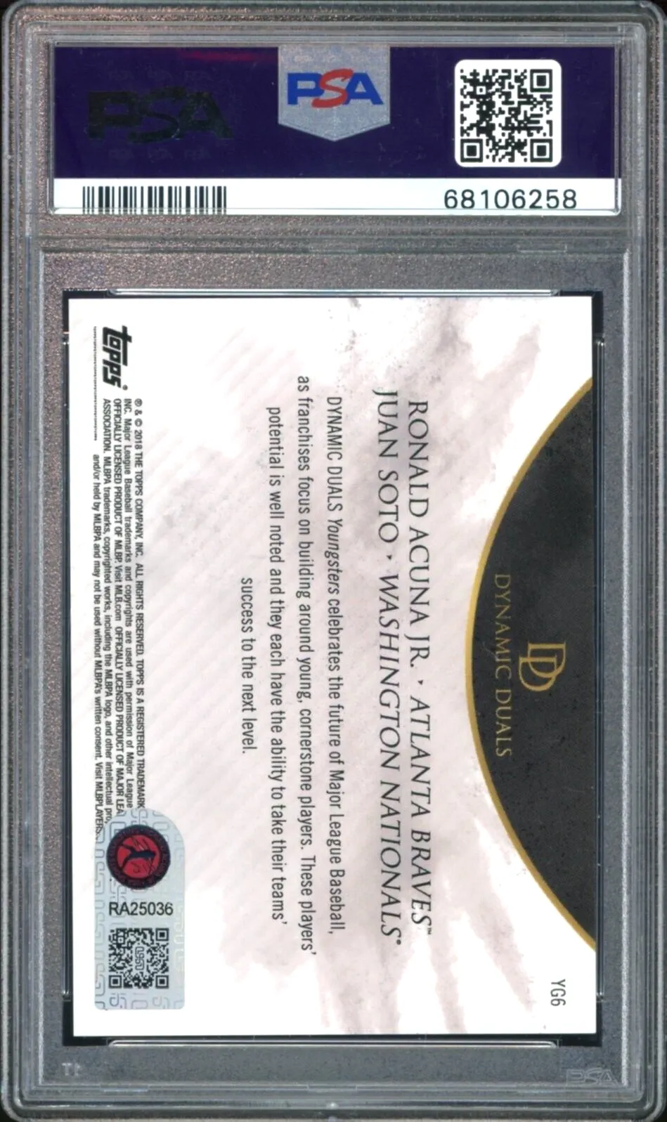 2018 Topps Dynamic Duals Juan Soto/Ronald Acuna Jr. RC PSA/DNA Authentic Auto 10