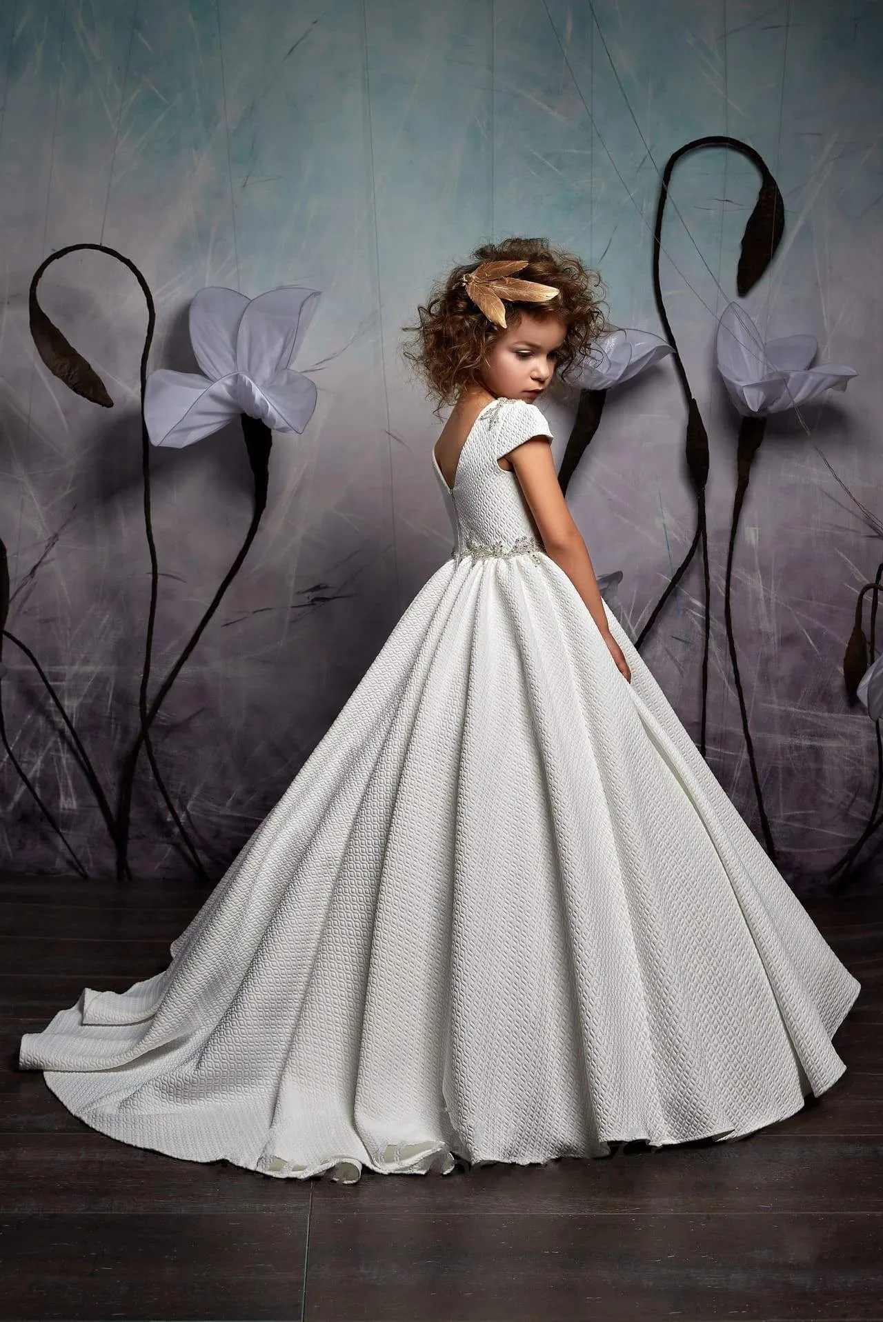 2328 Short Sleeve Rhinestone Belt Maxi Dress with Train