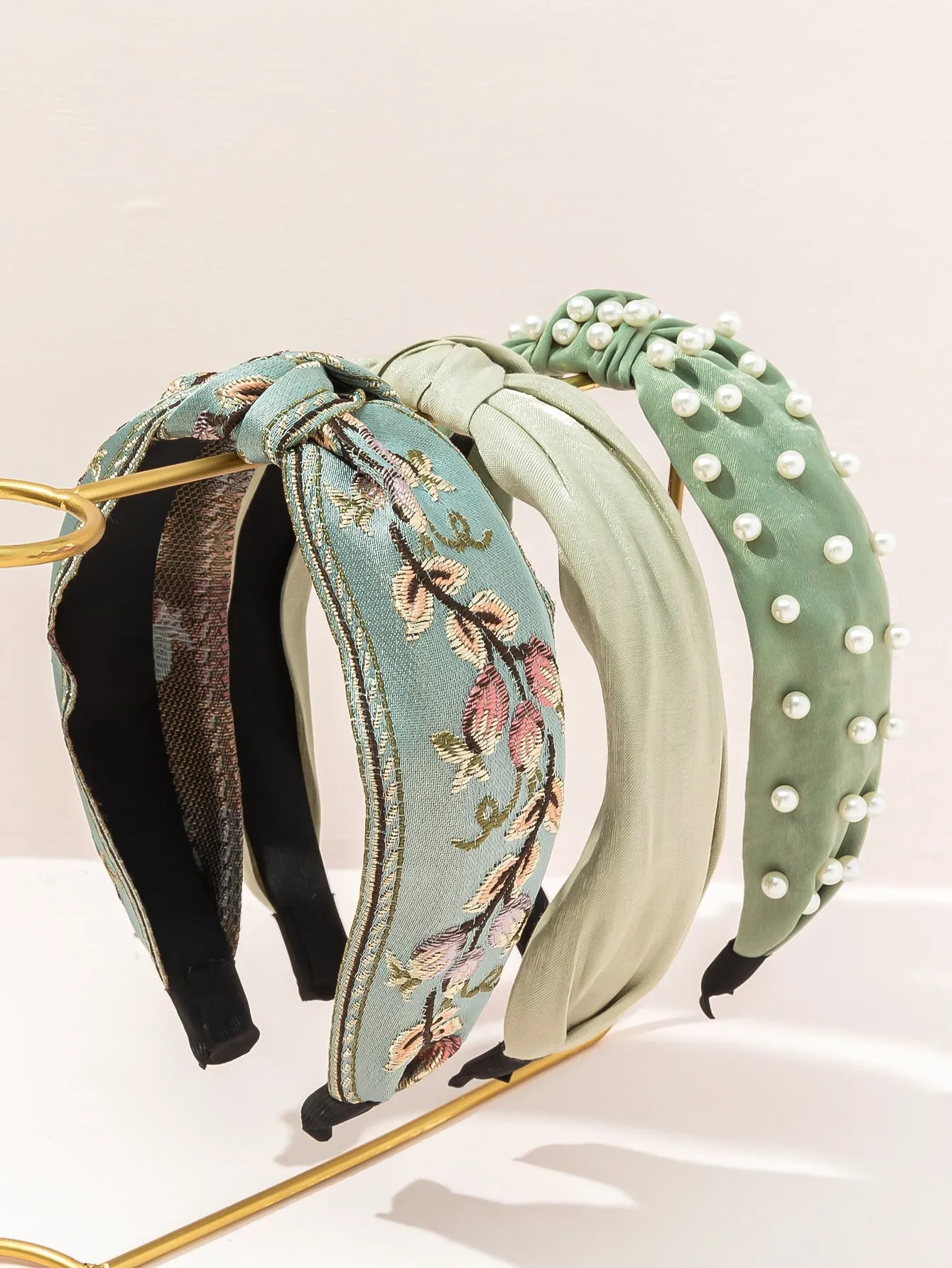 3pcs Style Crochet Flower & Solid Color Wide Headband