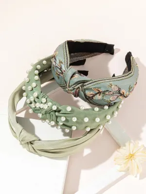 3pcs Style Crochet Flower & Solid Color Wide Headband