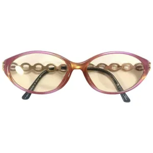 60's, 70's vintage Christian Dior pink and orange gradation sunglasses with golden chain temple. Unique and mod eyewear.