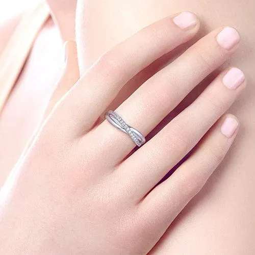 925 Sterling Silver White Sapphire Pave Criss Cross Ring