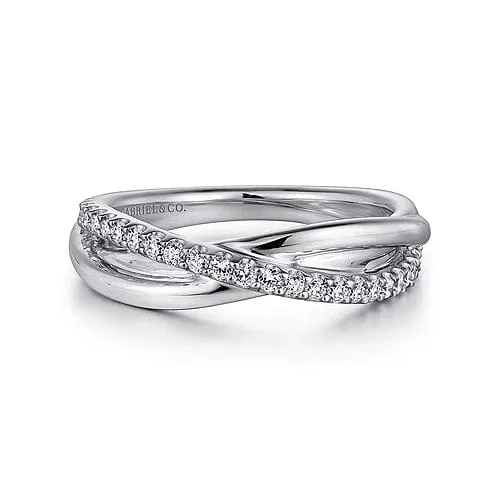 925 Sterling Silver White Sapphire Pave Criss Cross Ring