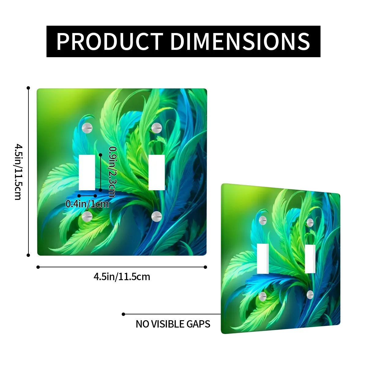 Abstract Art Switch Plate Cover, Feathery Foliage in Vivid Green and Blue, Two Sizes