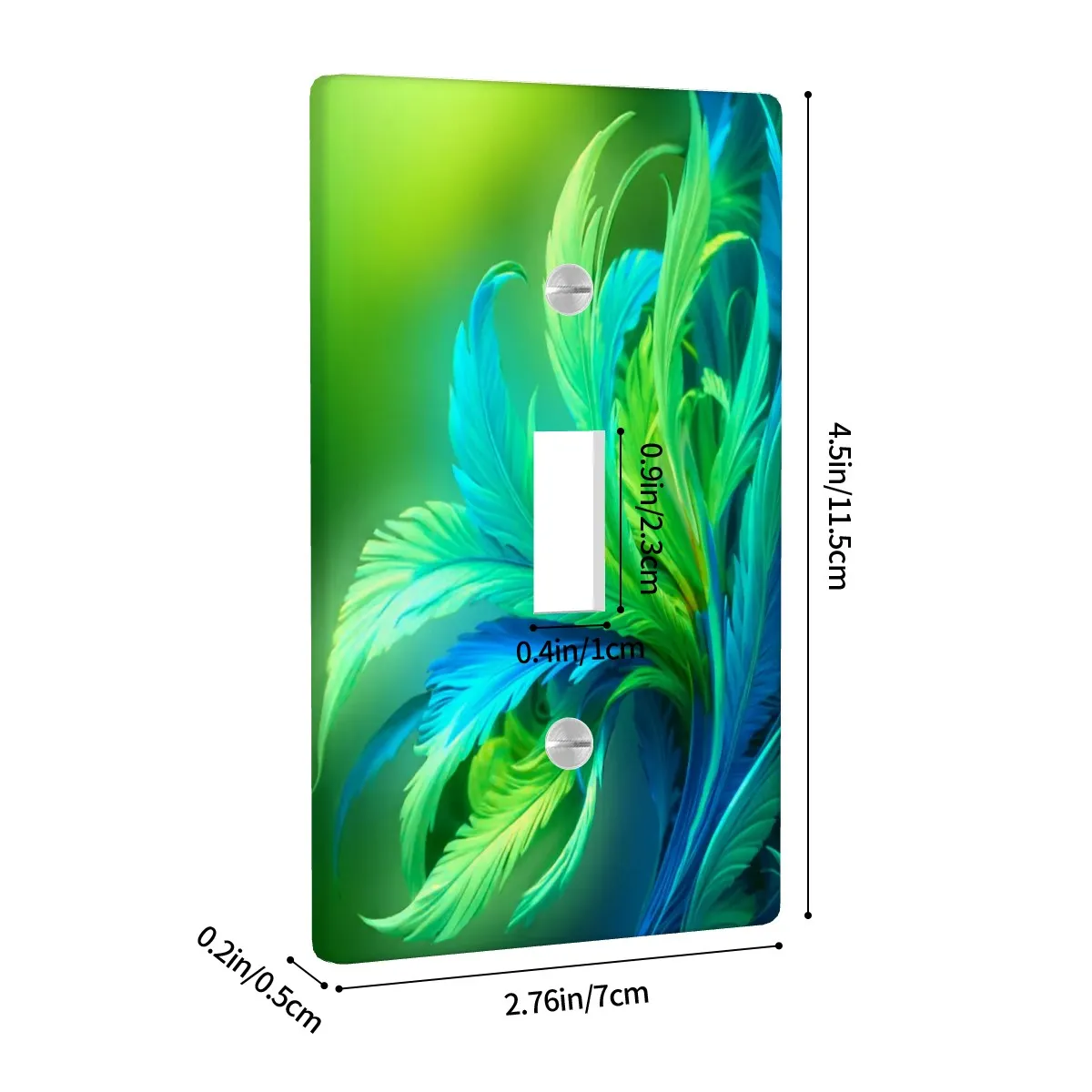 Abstract Art Switch Plate Cover, Feathery Foliage in Vivid Green and Blue, Two Sizes