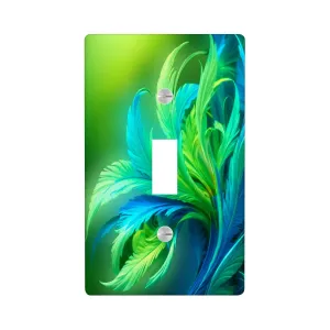 Abstract Art Switch Plate Cover, Feathery Foliage in Vivid Green and Blue, Two Sizes
