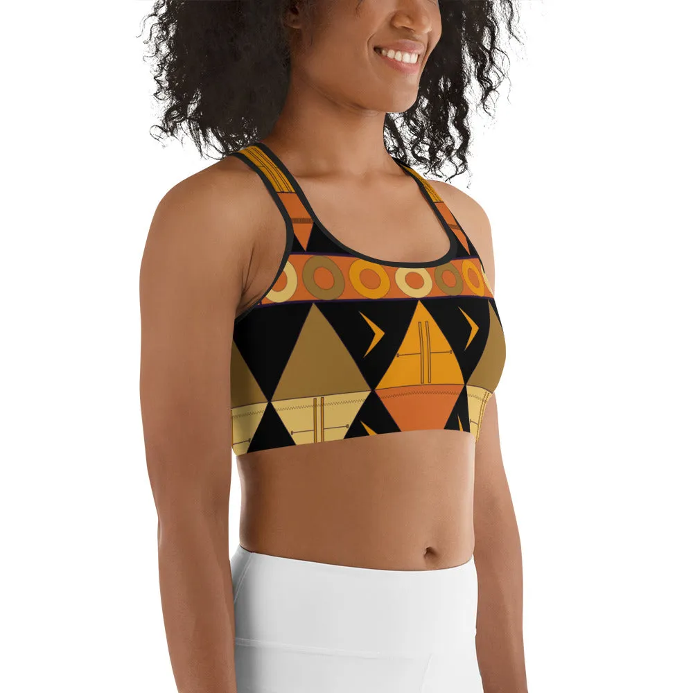 African Tribal Print Sports bra - Earthy