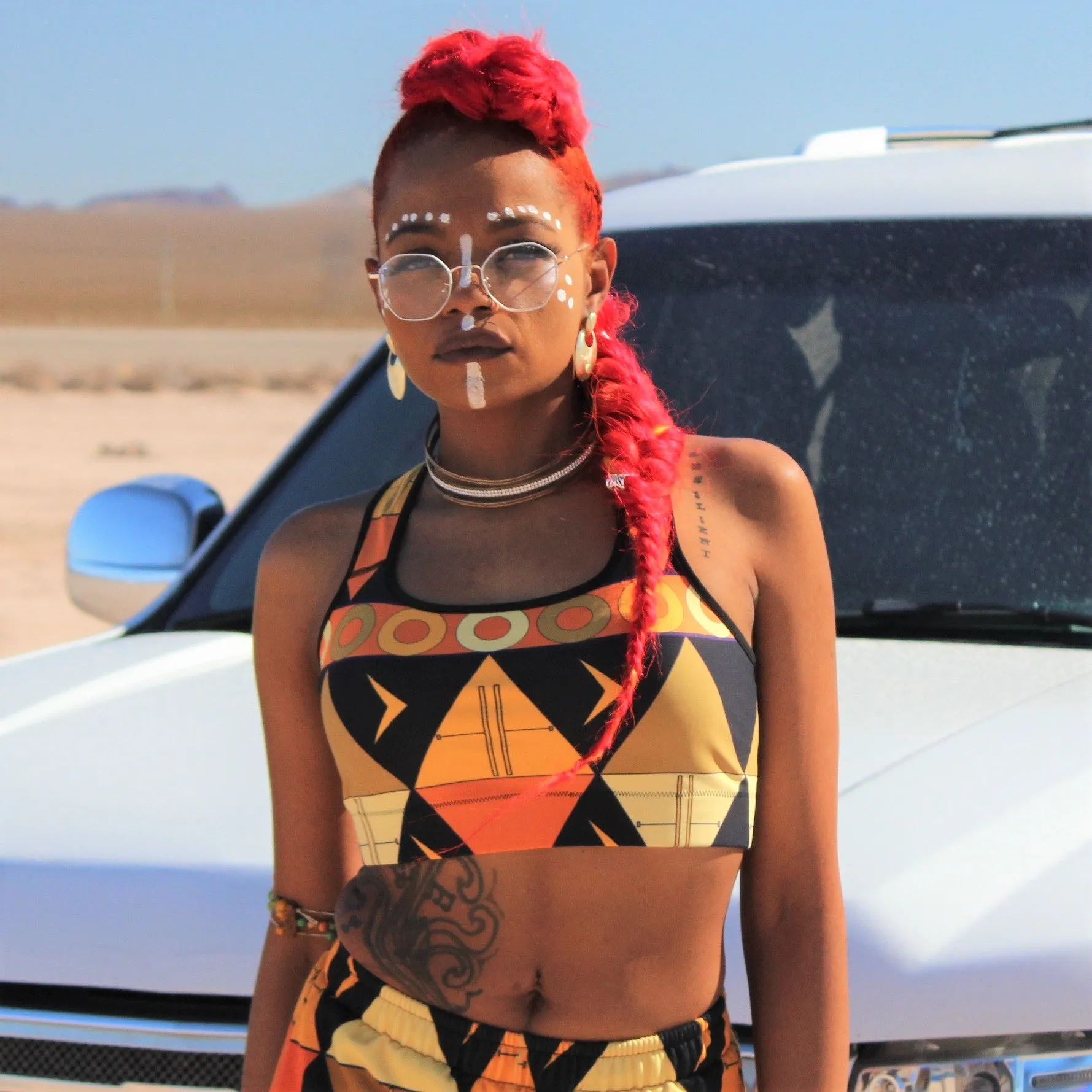 African Tribal Print Sports bra - Earthy