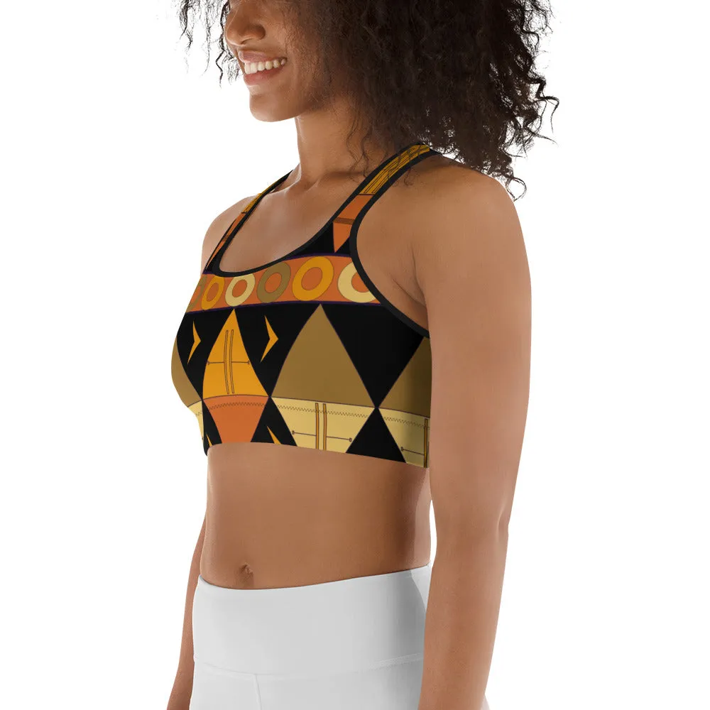 African Tribal Print Sports bra - Earthy