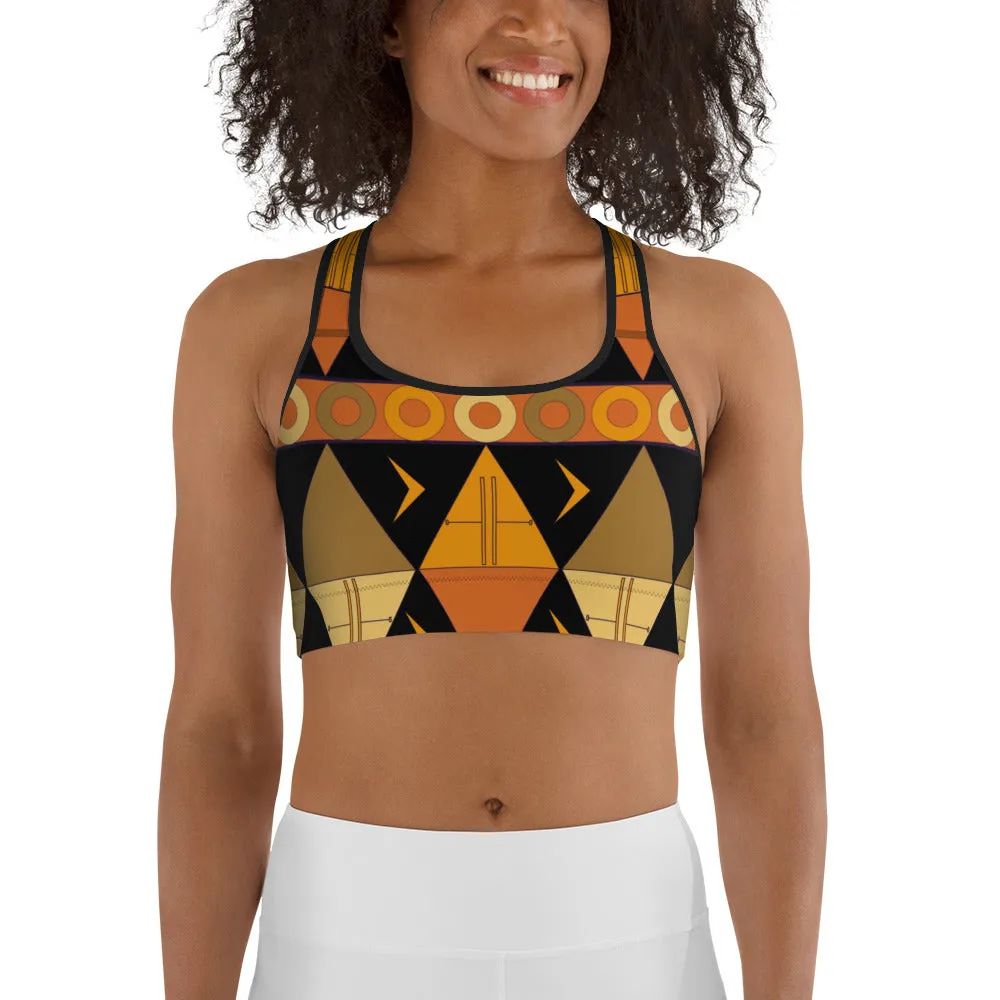 African Tribal Print Sports bra - Earthy