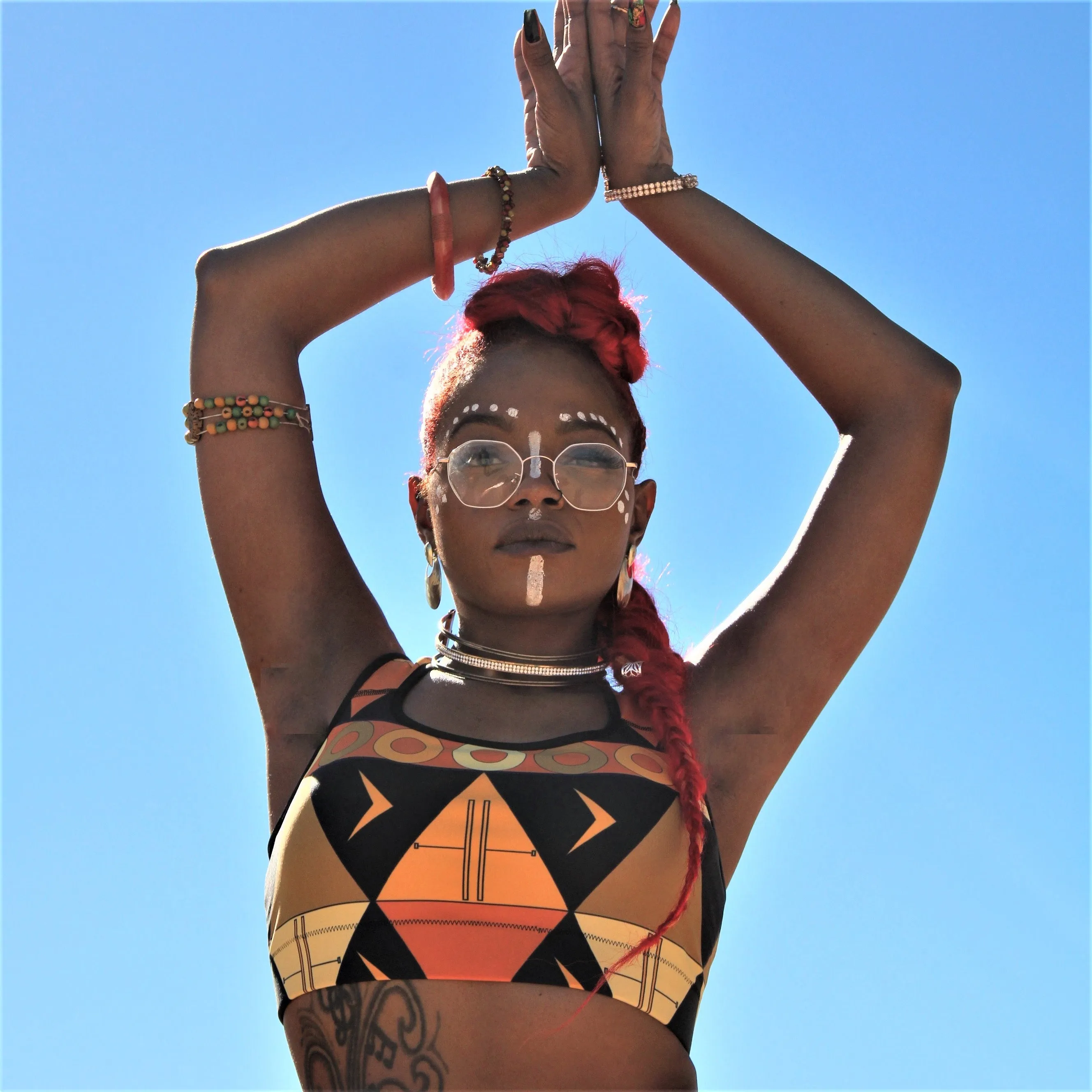 African Tribal Print Sports bra - Earthy