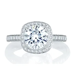 A.Jaffe Two Tone Sophisticated Cushion Halo Diamond Quilted Engagement Ring MES762Q/204