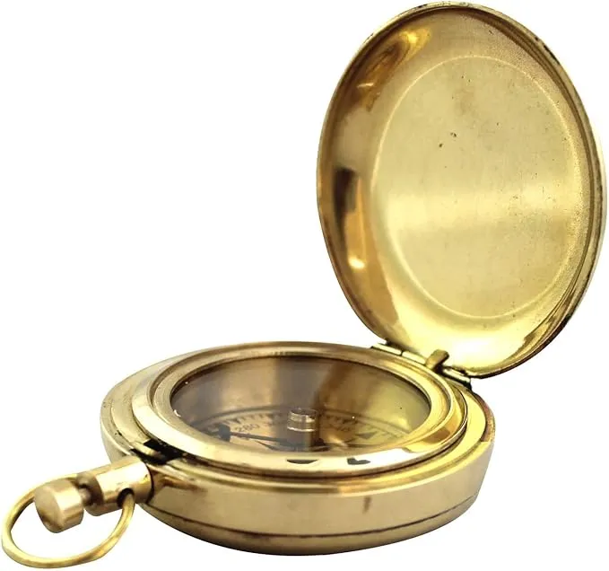 Antique Brass Golden Compass Push Open Pocket Compass Strong & Durable Lightweight Carrieble Item for Navigation Traveling Camping Hiking Gift