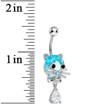 Aqua Gem Sophisticated Kitty Cat Dangle Belly Ring
