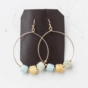 Aquamarine Cube Trio Hoop Earrings
