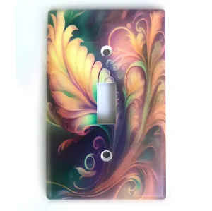 Art Nouveau Switch Plate Cover, Feather and Foliage Decorative Home Decor