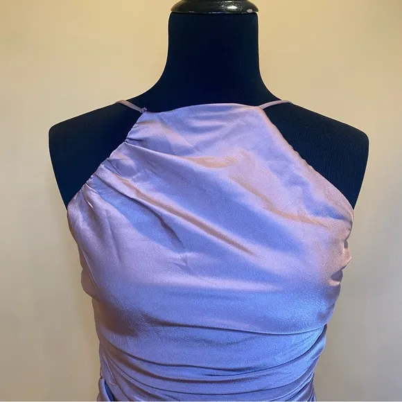ASTR The Label Mauve Halter Neck Satin Front Slit Midi Dress Size M NWT