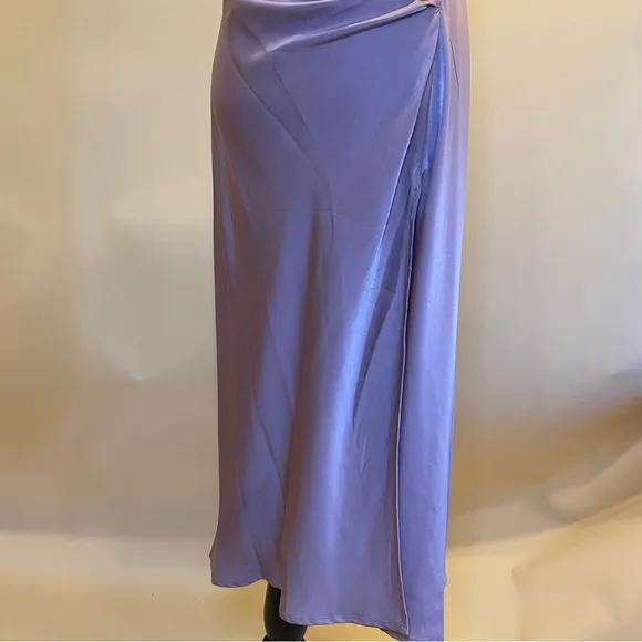 ASTR The Label Mauve Halter Neck Satin Front Slit Midi Dress Size M NWT