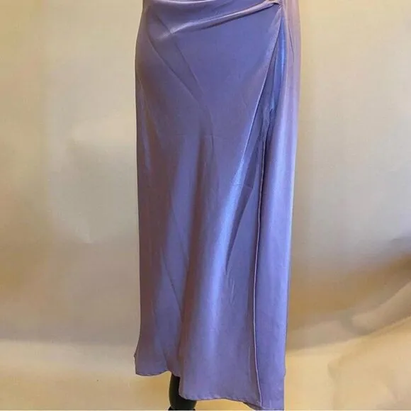 ASTR The Label Mauve Halter Neck Satin Front Slit Midi Dress Size M NWT