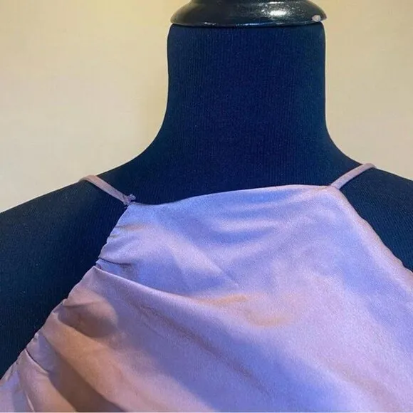 ASTR The Label Mauve Halter Neck Satin Front Slit Midi Dress Size M NWT
