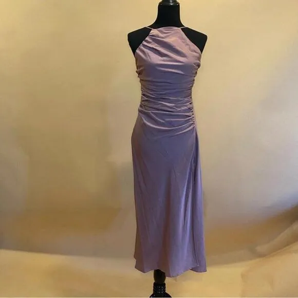 ASTR The Label Mauve Halter Neck Satin Front Slit Midi Dress Size M NWT
