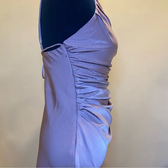 ASTR The Label Mauve Halter Neck Satin Front Slit Midi Dress Size M NWT
