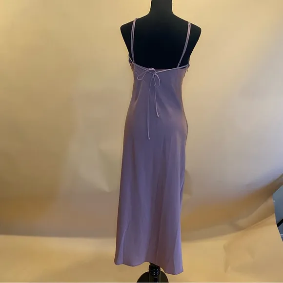 ASTR The Label Mauve Halter Neck Satin Front Slit Midi Dress Size M NWT