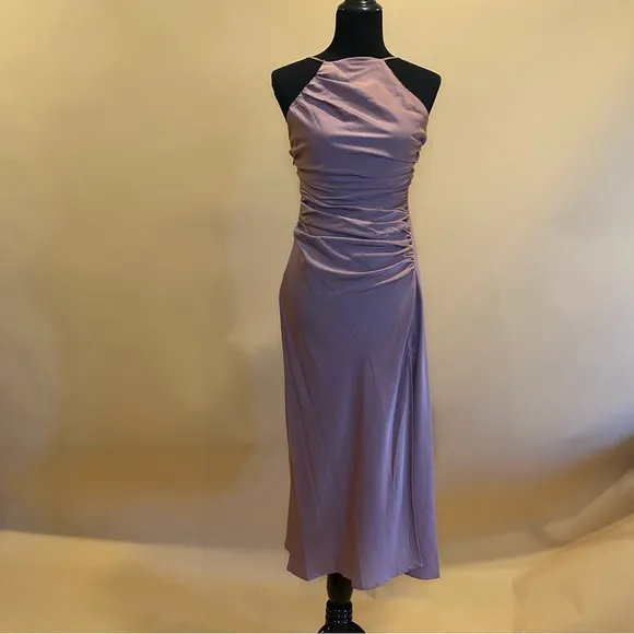 ASTR The Label Mauve Halter Neck Satin Front Slit Midi Dress Size M NWT