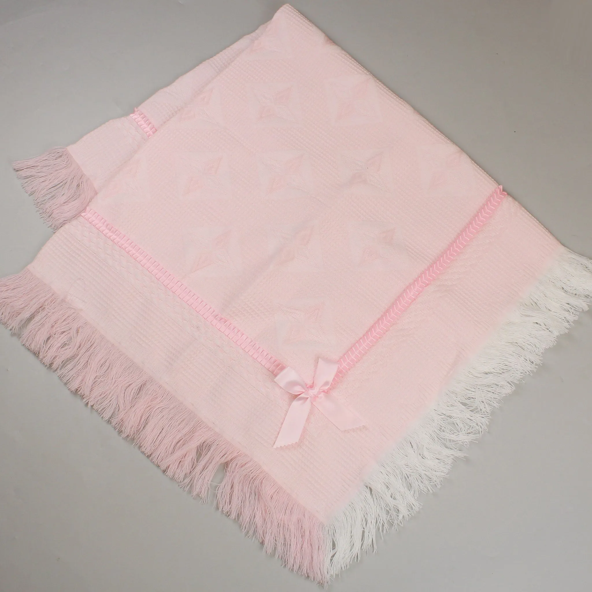 Baby Shawl with Ribbon and Bow - Pink - Pex Tassel