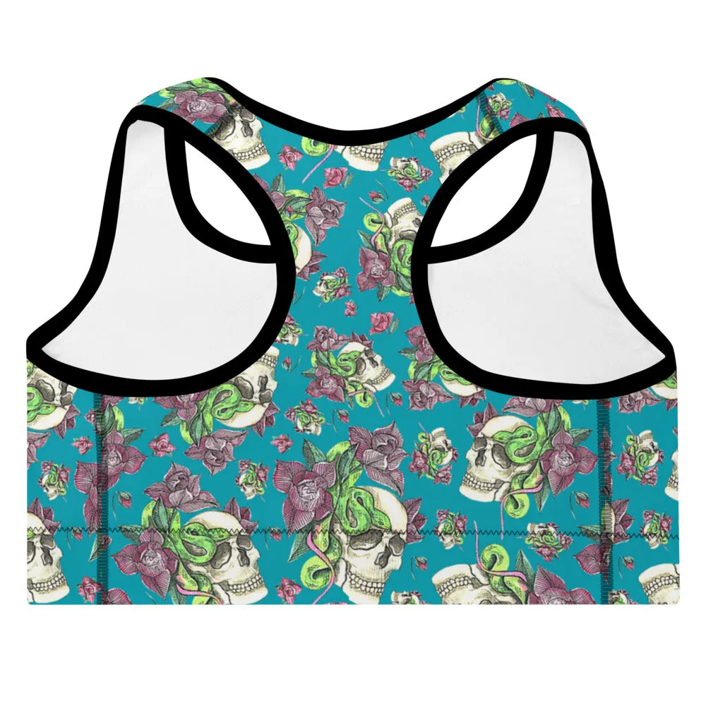 BEAUTY IN DEATH Skull, Snake and Roses Padded Sports Bra