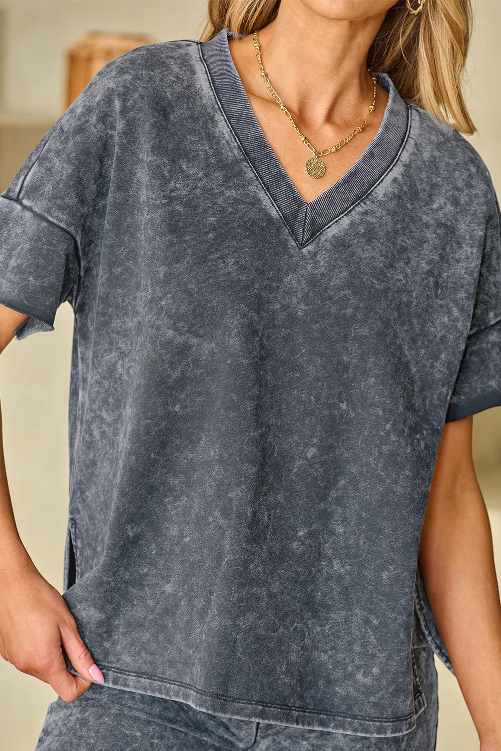 Black Mineral Washed Oversized T Shirt and Shorts Set