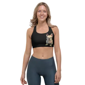 Black Sports bra with White French Bulldog