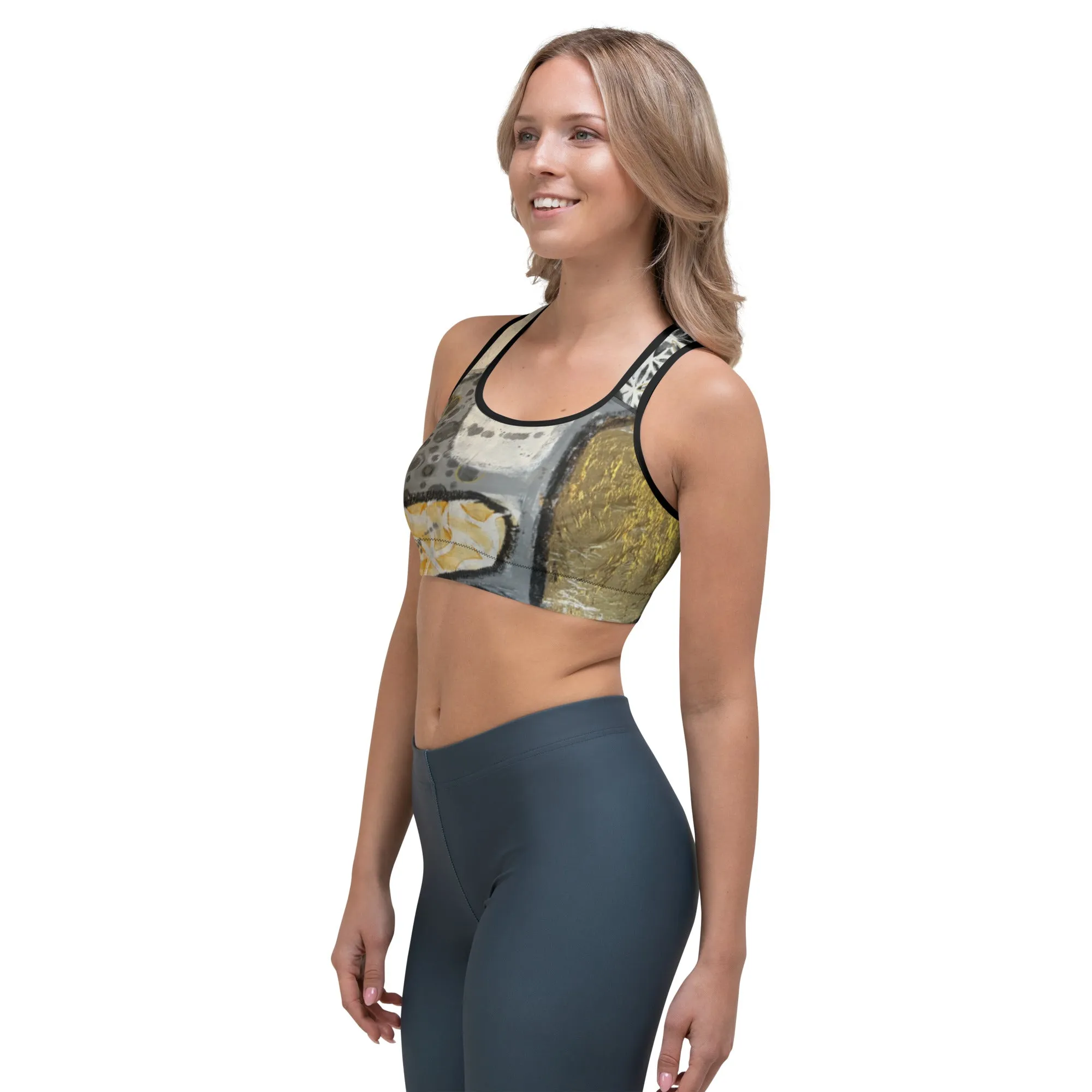 Black, White & Gold Sports Bra