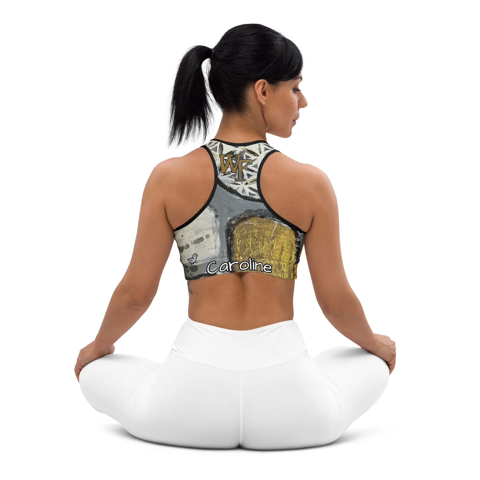 Black, White & Gold Sports Bra