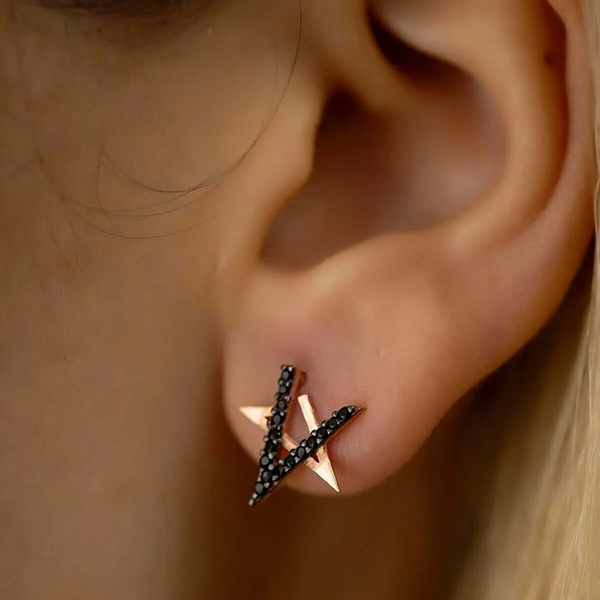 Black Zirconia Rose Gold Plated Earrings Chic and Sophisticated Jewelry Accessory