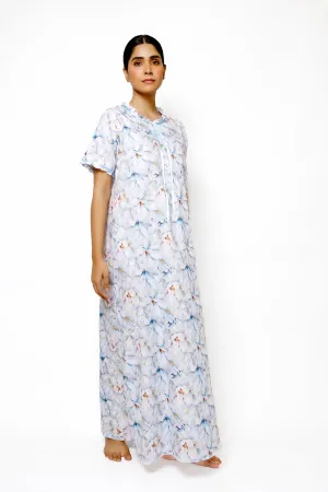Blossom Breeze – Cotton Nighty with Frill Neckline