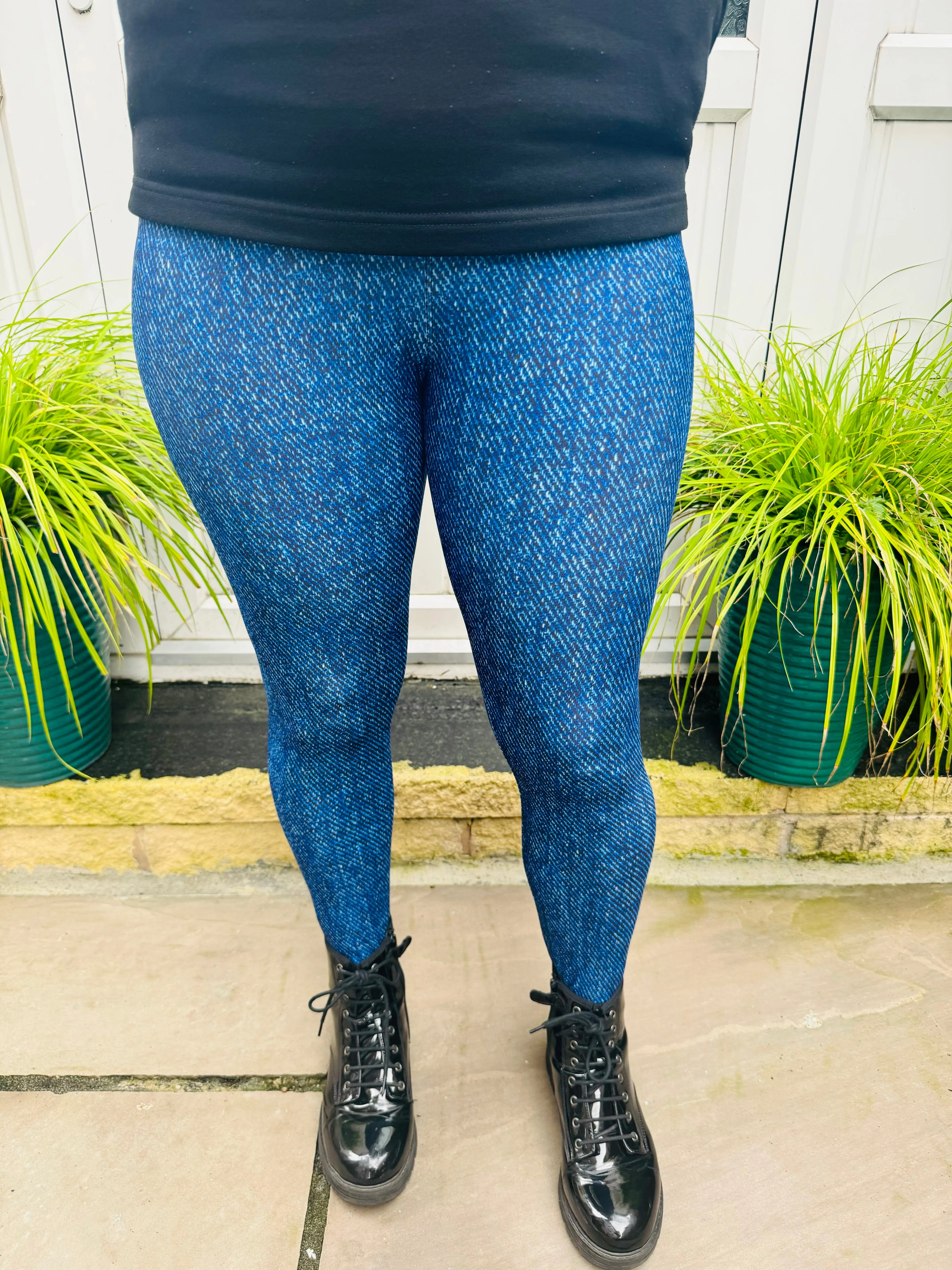 Blue Denim Style Print CASUAL Leggings