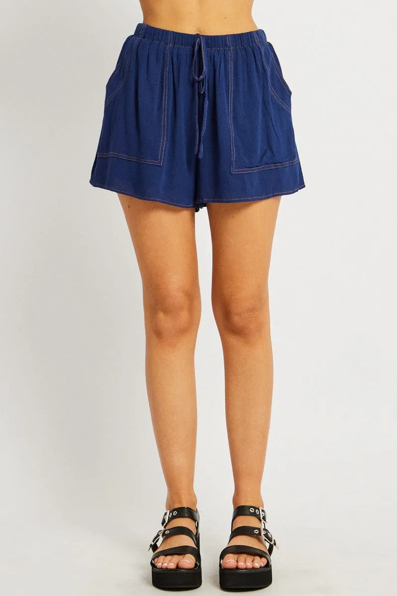 Blue Shorts Contrast Stitch